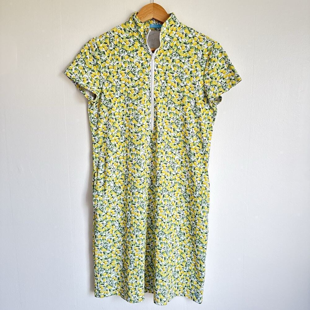 J McLaughlin Yanna Dress Catalina Cloth Lemon Print Half Zip Small Preppy Tennis